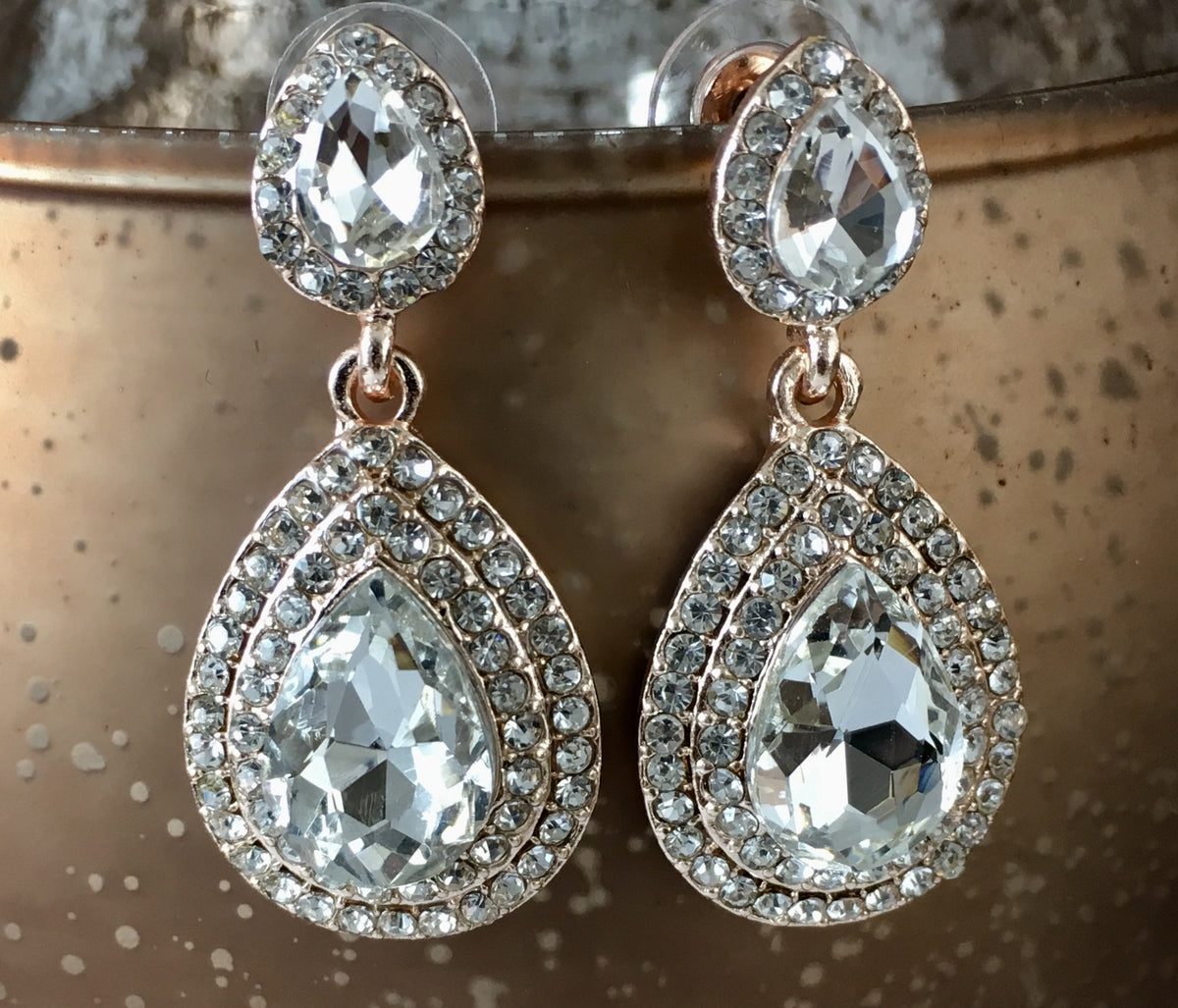 Crystal Big Teardrop Earrings, Rose Gold | Bellaire Wholesale