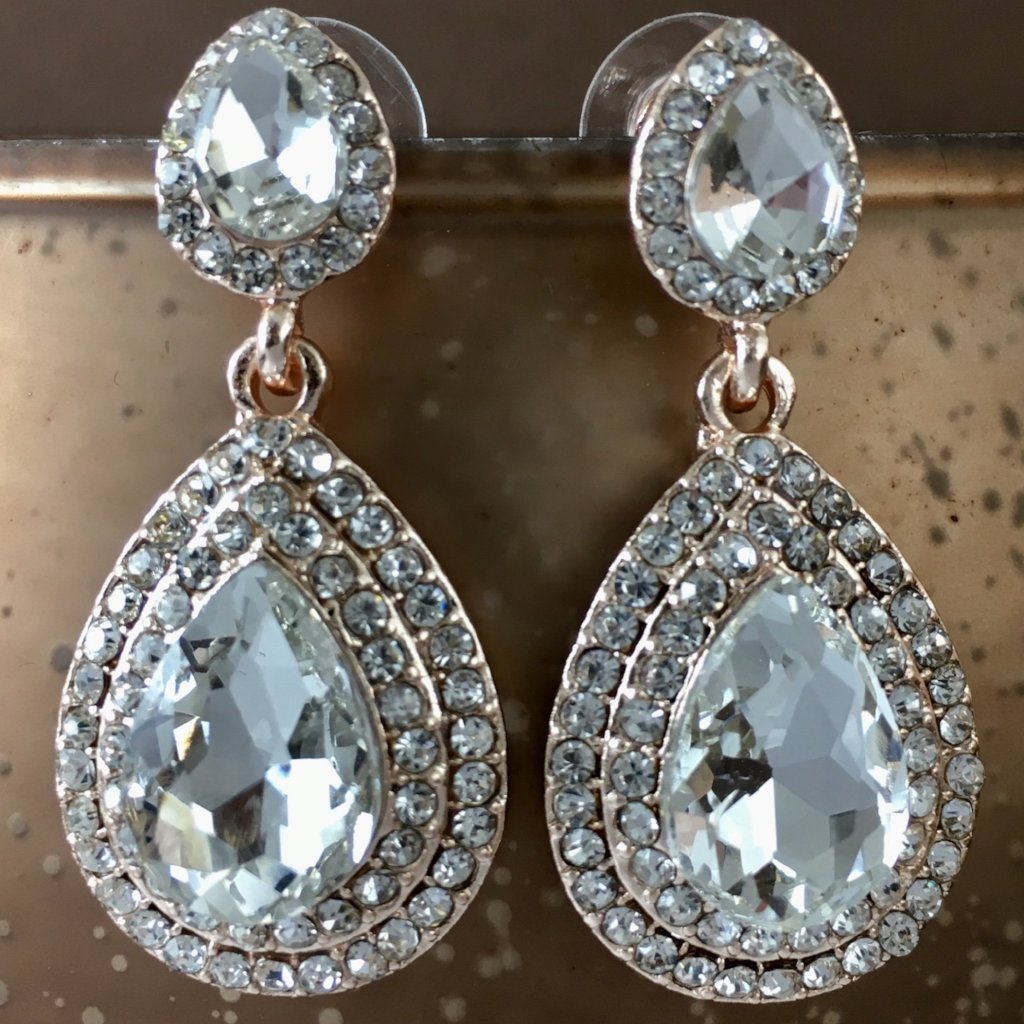 Crystal Big Teardrop Earrings, Rose Gold | Bellaire Wholesale