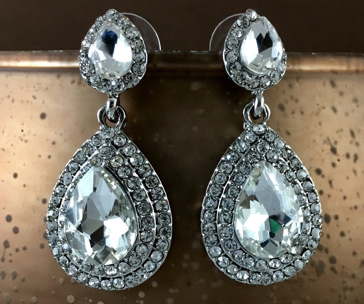 Crystal Big Teardrop Earrings, Silver | Bellaire Wholesale