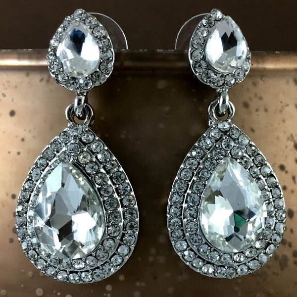 Crystal Big Teardrop Earrings, Silver | Bellaire Wholesale