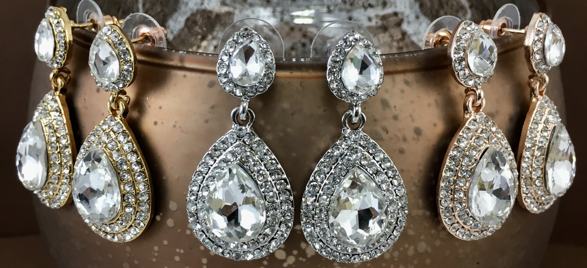 Crystal Big Teardrop Earrings, Silver | Bellaire Wholesale