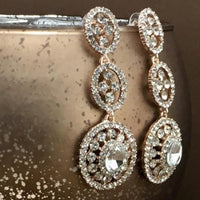Crystal 3 Tier Circle Long Earrings, Rose Gold | Bellaire Wholesale