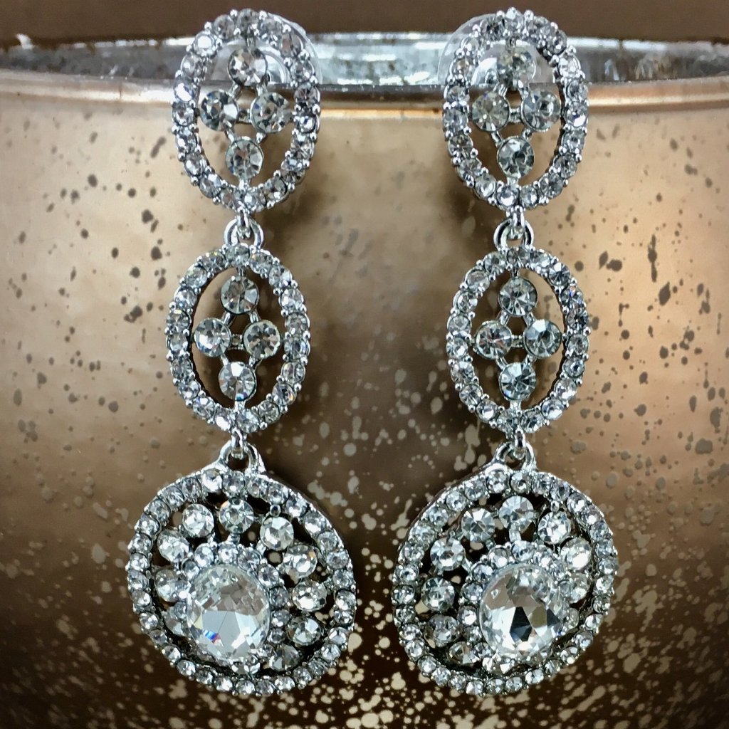 Crystal 3 Tier Circle Long Earrings, Silver | Bellaire Wholesale
