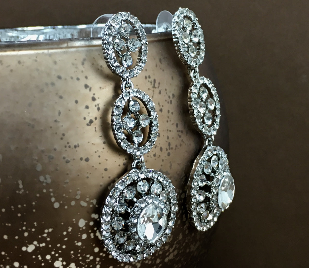 Crystal 3 Tier Circle Long Earrings, Silver | Bellaire Wholesale
