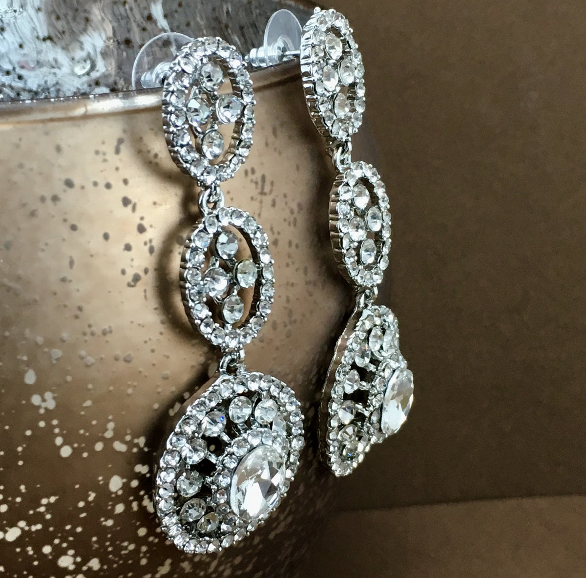 Crystal 3 Tier Circle Long Earrings, Silver | Bellaire Wholesale