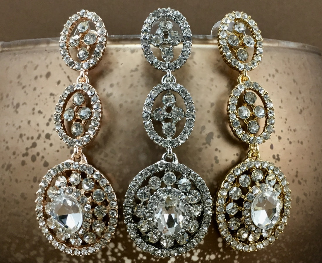 Crystal 3 Tier Circle Long Earrings, Rose Gold | Bellaire Wholesale