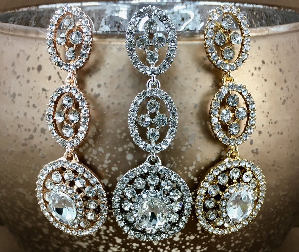 Crystal 3 Tier Circle Long Earrings, Silver | Bellaire Wholesale