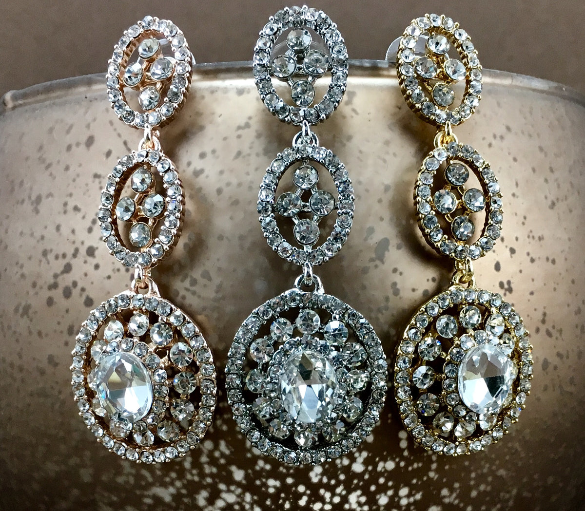 Crystal 3 Tier Circle Long Earrings, Rose Gold | Bellaire Wholesale
