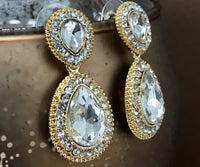Crystal Wide 2 Teardrop Earrings, Gold | Bellaire Wholesale