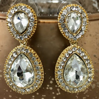 Crystal Wide 2 Teardrop Earrings, Gold | Bellaire Wholesale