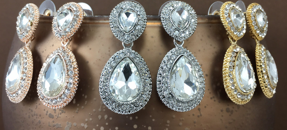 Crystal Wide 2 Teardrop Earrings, Gold | Bellaire Wholesale