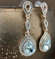 Crystal 3 Tier Open Top Tear Drop Earrings, Rose Gold | Bellaire Wholesale