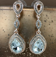 Crystal 3 Tier Open Top Tear Drop Earrings, Rose Gold | Bellaire Wholesale