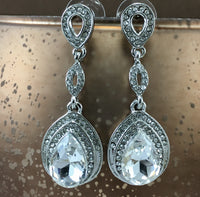 Crystal 3 Tier Open Top Teardrop Earrings, Silver | Bellaire Wholesale