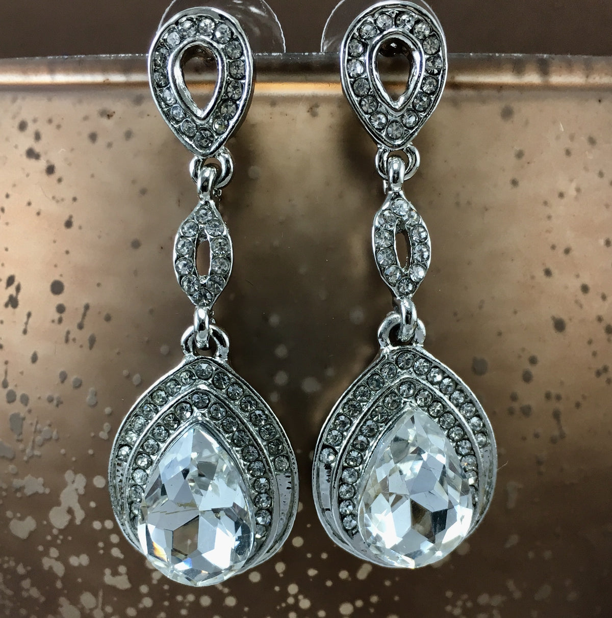 Crystal 3 Tier Open Top Teardrop Earrings, Silver | Bellaire Wholesale