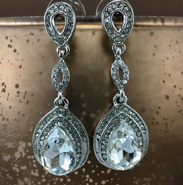 Crystal 3 Tier Open Top Teardrop Earrings, Silver | Bellaire Wholesale