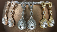Crystal 3 Tier Open Top Tear Drop Earrings, Gold | Bellaire Wholesale
