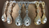 Crystal 3 Tier Open Top Tear Drop Earrings, Gold | Bellaire Wholesale