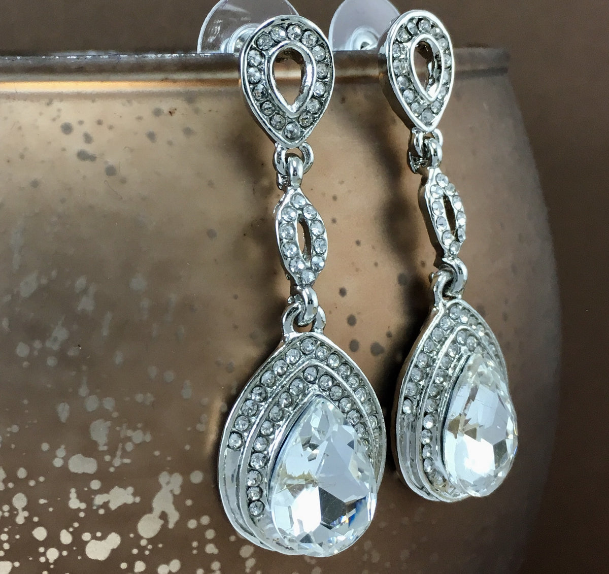 Crystal 3 Tier Open Top Teardrop Earrings, Silver | Bellaire Wholesale