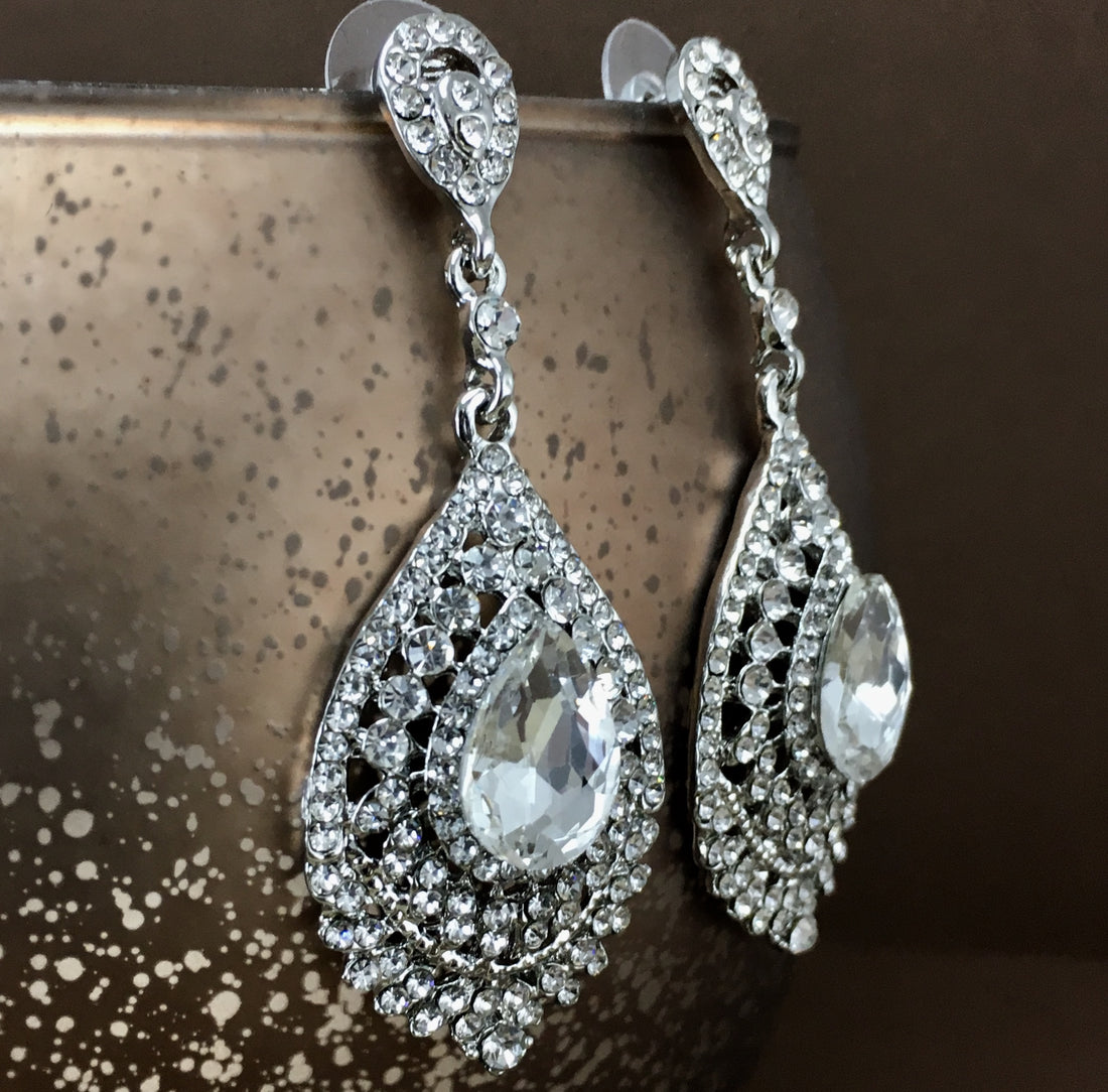 Crystal Victorian Teardrop Earrings, Silver | Bellaire Wholesale