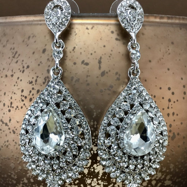 Crystal Victorian Teardrop Earrings, Silver | Bellaire Wholesale