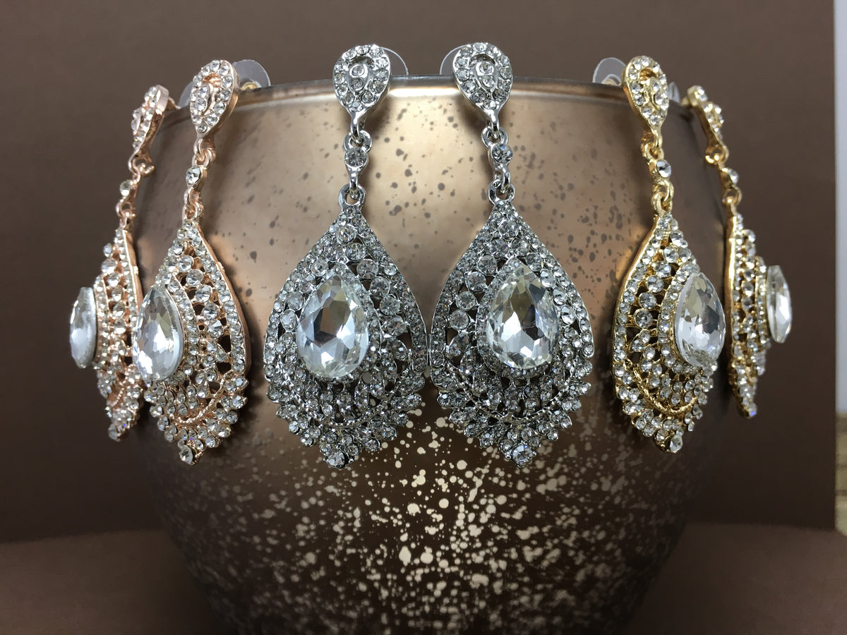 Crystal Victorian Teardrop Earrings, Gold | Bellaire Wholesale