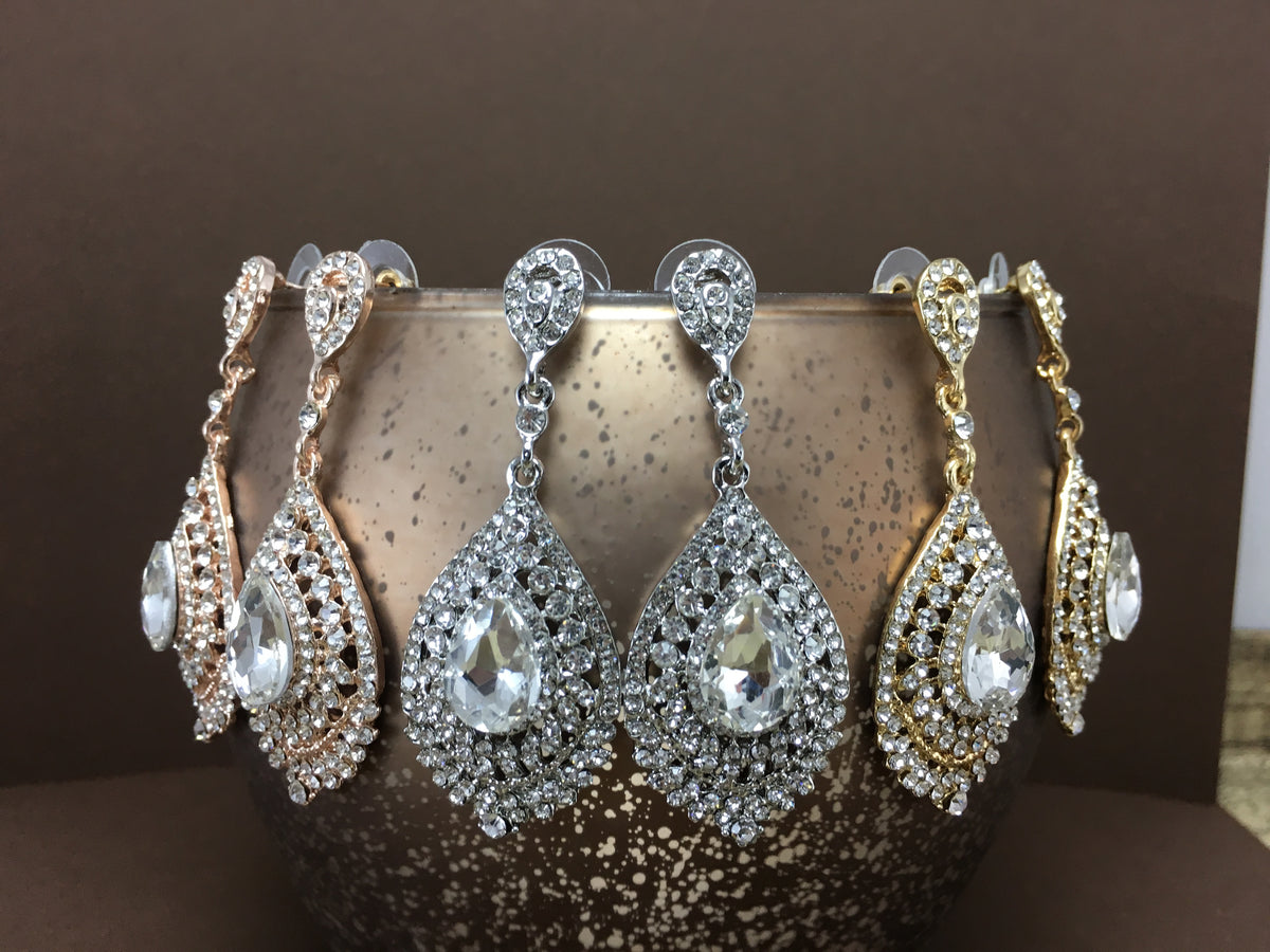 Crystal Victorian Teardrop Earrings, Rose Gold | Bellaire Wholesale