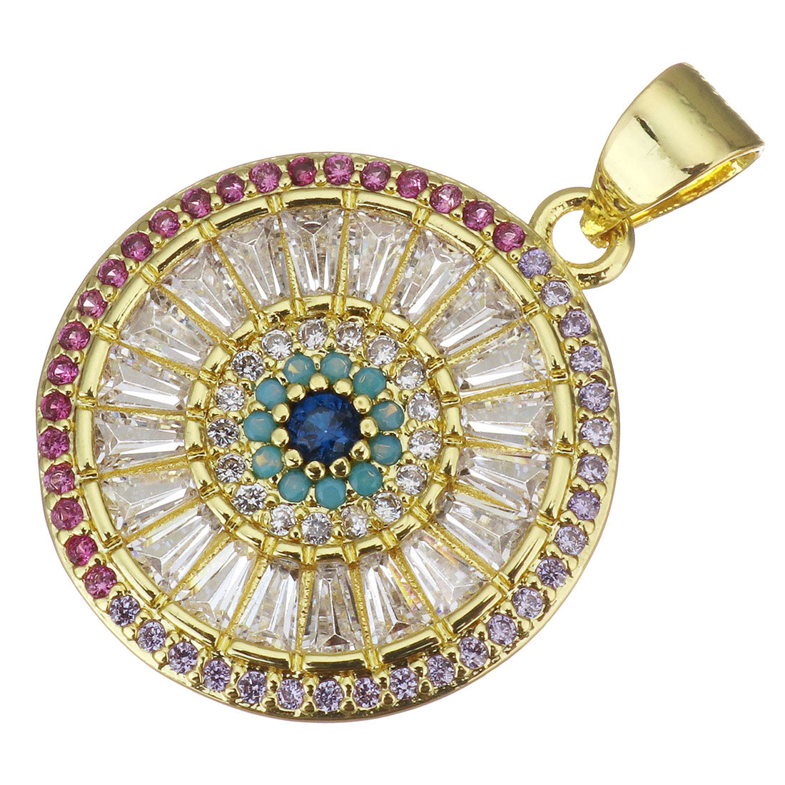 Round CZ Pave Evil Eye Baguette Stone Charms | Bellaire Wholesale