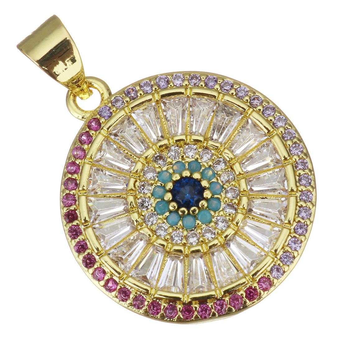 Round CZ Pave Evil Eye Baguette Stone Charms | Bellaire Wholesale