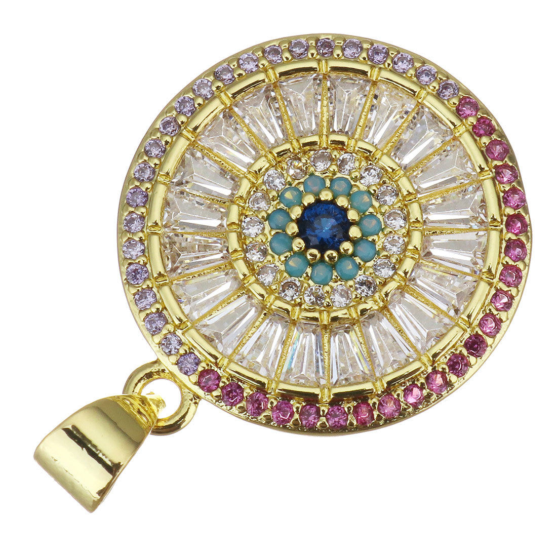 Round CZ Pave Evil Eye Baguette Stone Charms | Bellaire Wholesale