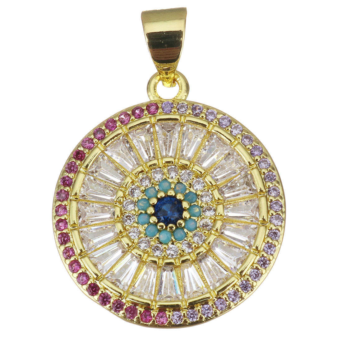 Round CZ Pave Evil Eye Baguette Stone Charms | Bellaire Wholesale