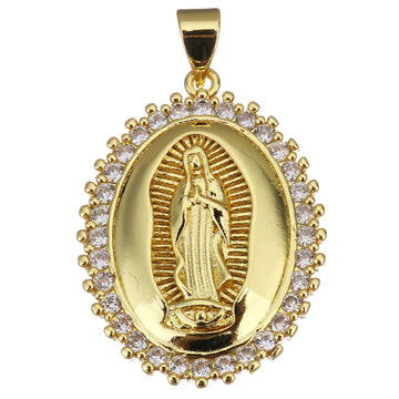 Guadalupe Mother Mary 18K gold plated Oval Brass Charm | Bellaire Wholesale