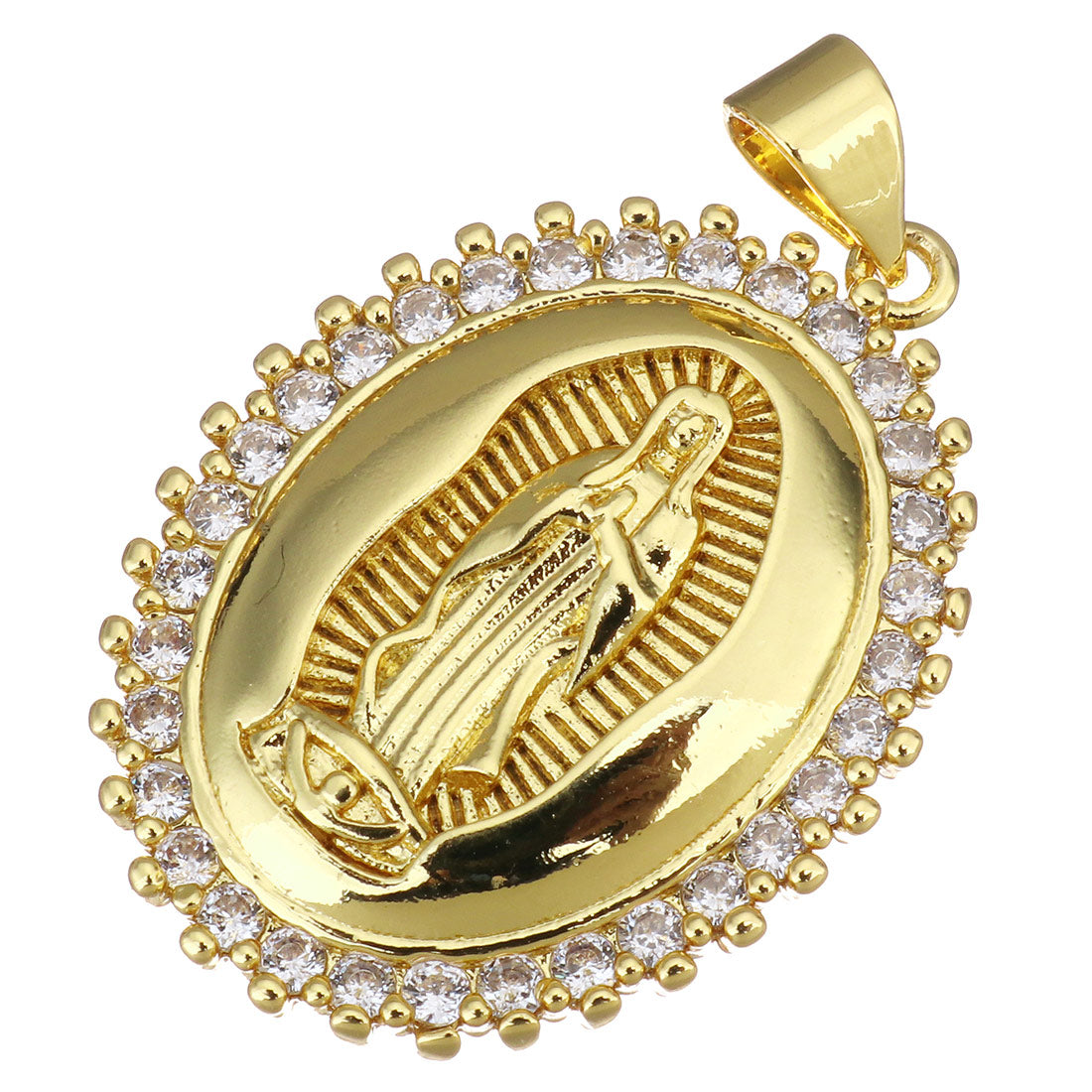 Guadalupe Mother Mary 18K gold plated Oval Brass Charm | Bellaire Wholesale