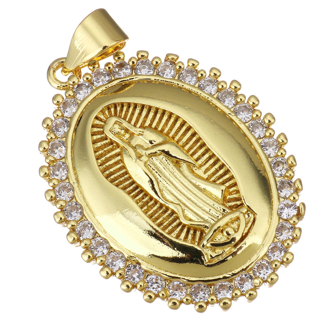 Guadalupe Mother Mary 18K gold plated Oval Brass Charm | Bellaire Wholesale