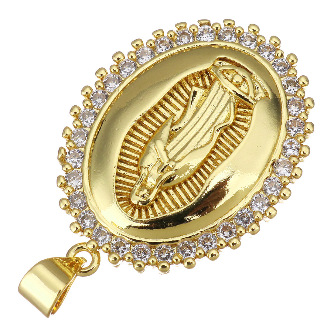 Guadalupe Mother Mary 18K gold plated Oval Brass Charm | Bellaire Wholesale