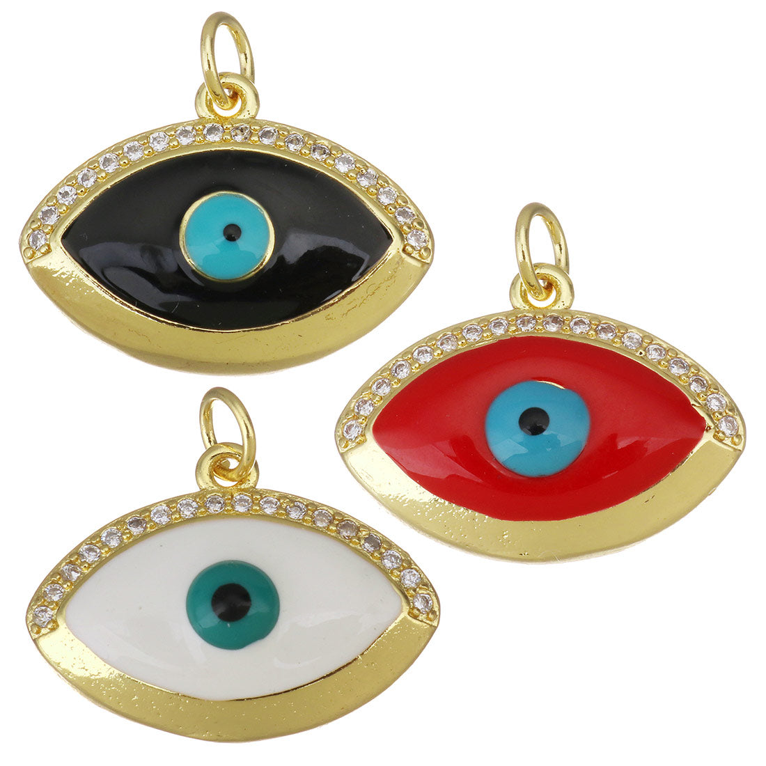 Brass 18k Gold Plated CZ Pave Evil Eye charm | Bellaire Wholesale