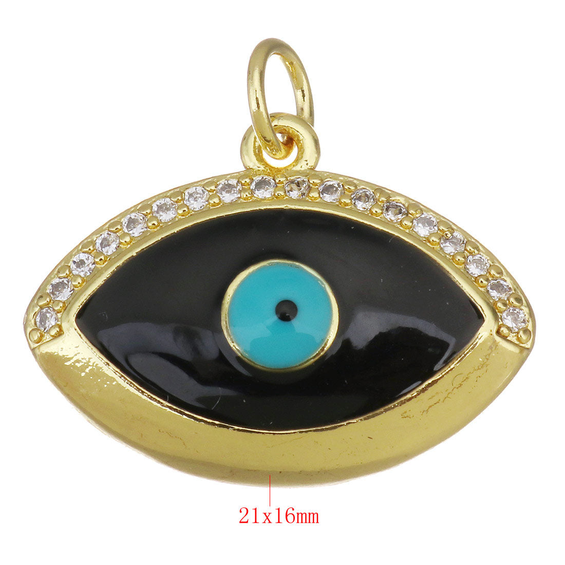 Brass 18k Gold Plated CZ Pave Evil Eye charm | Bellaire Wholesale