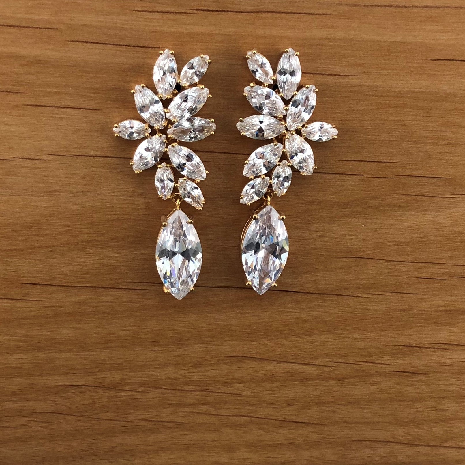 Bridal Gold Cubic Zirconia Earrings, Flower Teardrop | Bellaire Wholesale