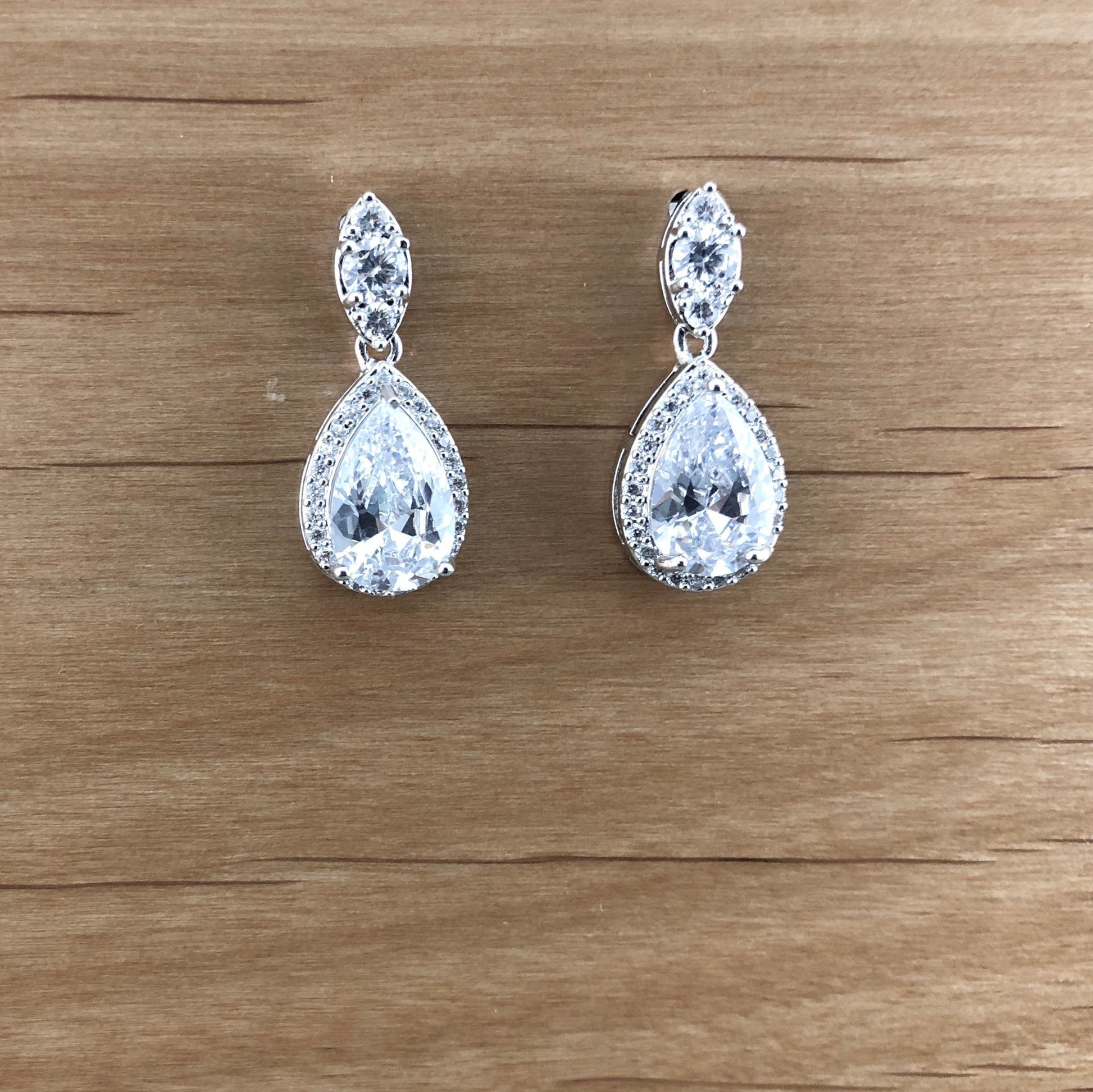 Silver Bridal Cubic Zirconia Earrings, 18K Plated | Bellaire Wholesale