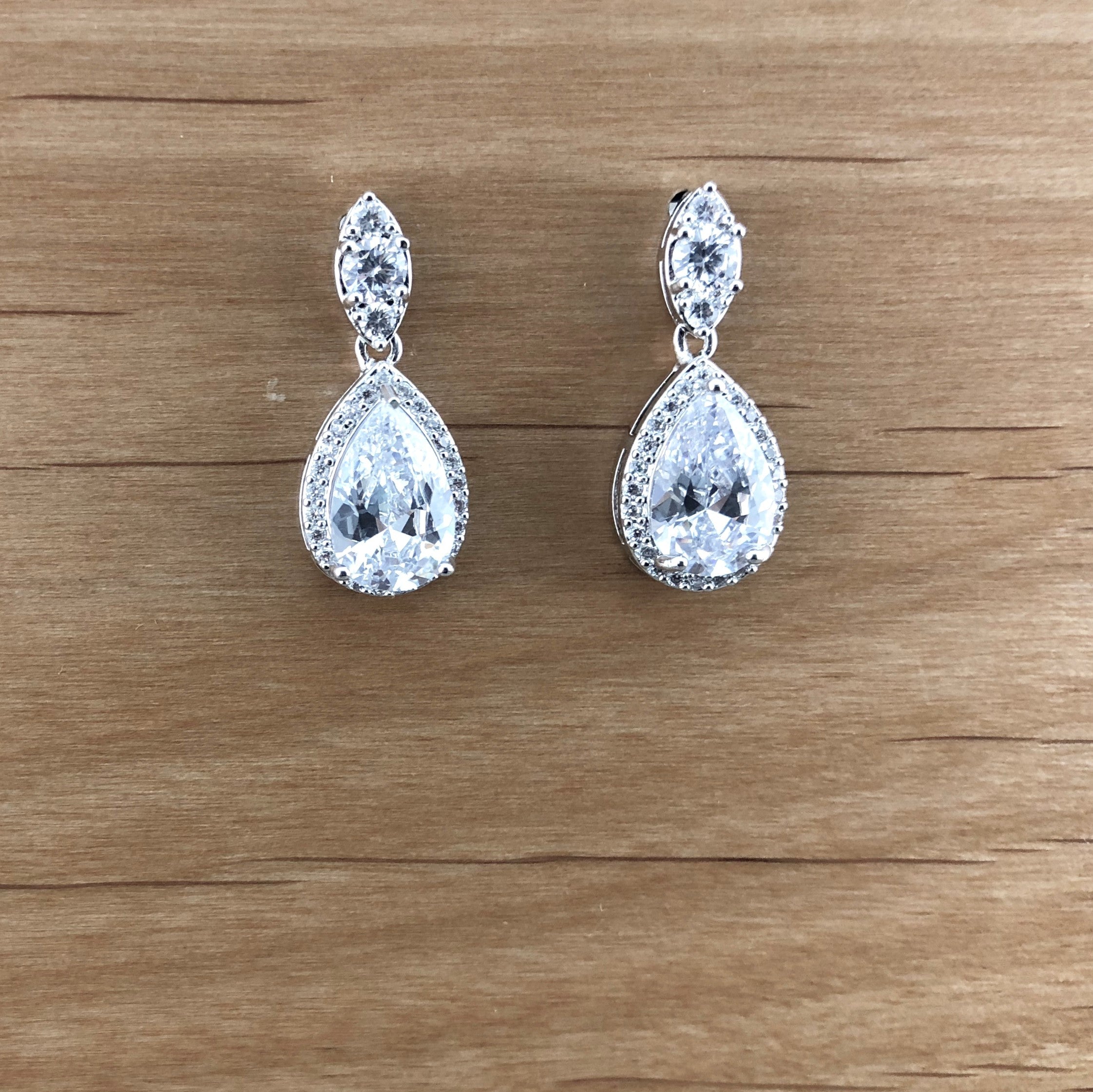 Silver Bridal Cubic Zirconia Earrings, 18K Plated | Bellaire Wholesale