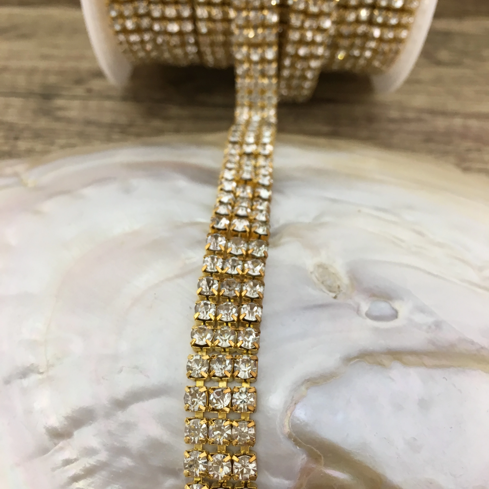 3 Row Gold Rhinestone Chain, Clear Stones | Bellaire Wholesale