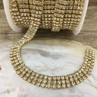 3 Row Gold Rhinestone Chain, Clear Stones | Bellaire Wholesale