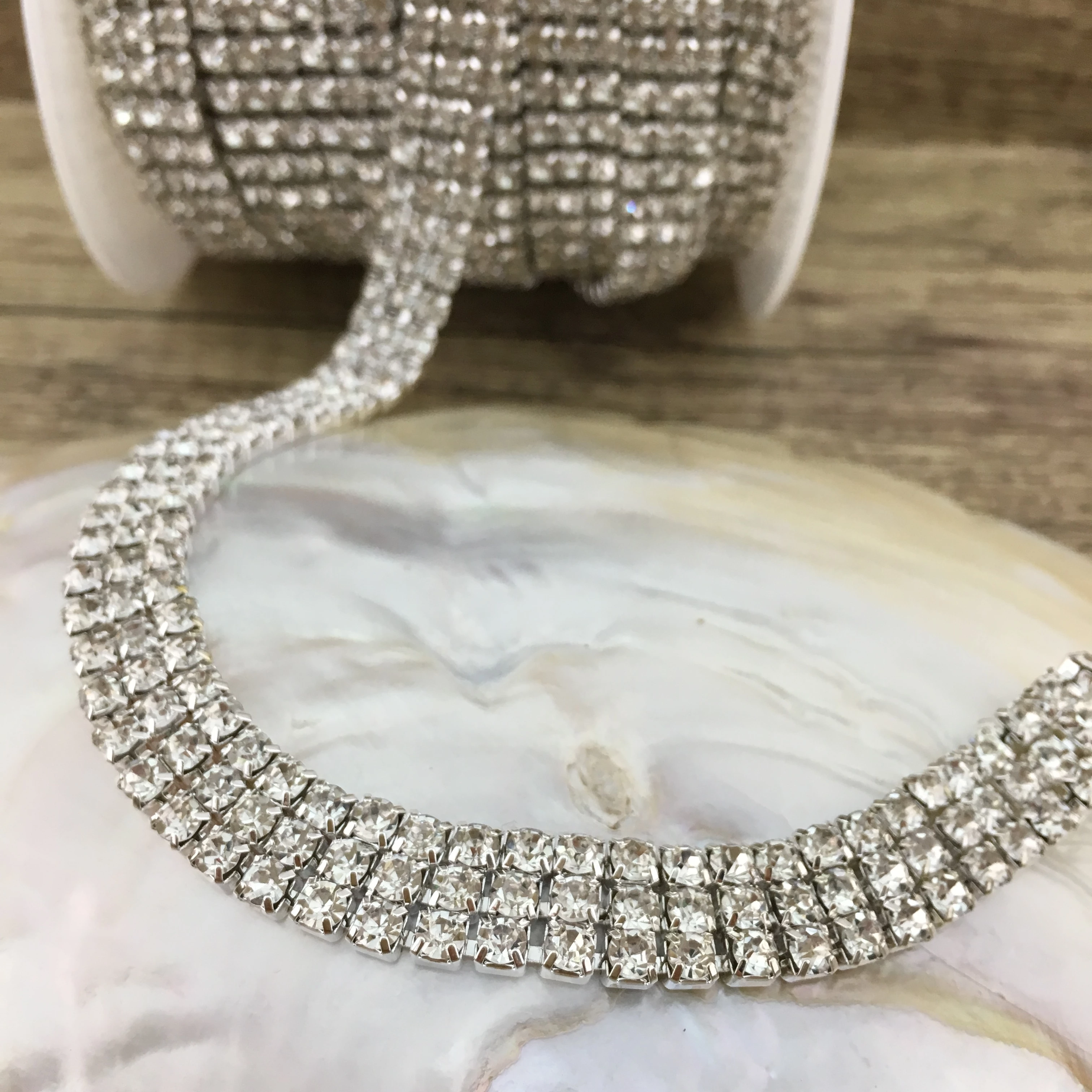 3 Row Silver Rhinestone Chain, Clear Stones | Bellaire Wholesale