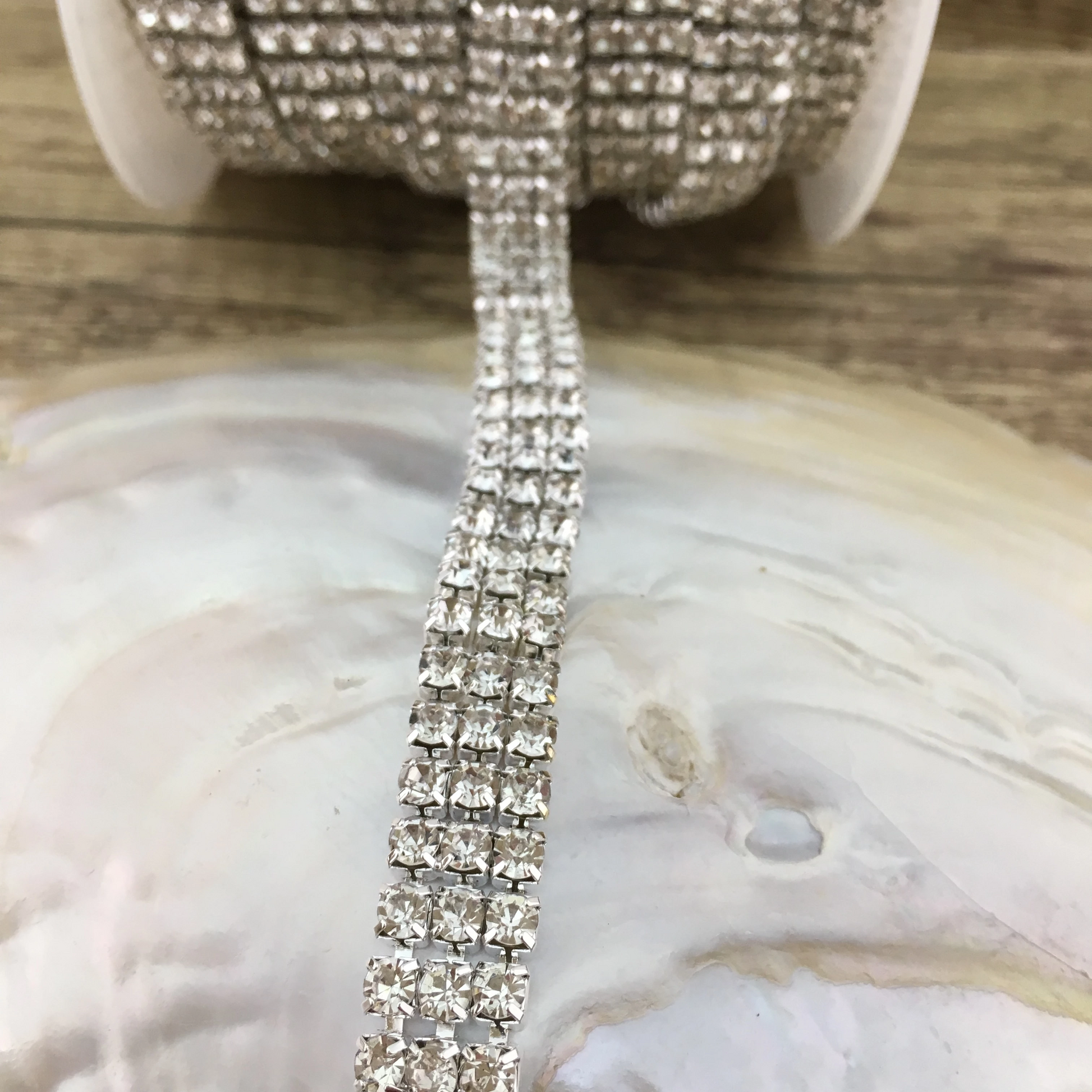 3 Row Silver Rhinestone Chain, Clear Stones | Bellaire Wholesale