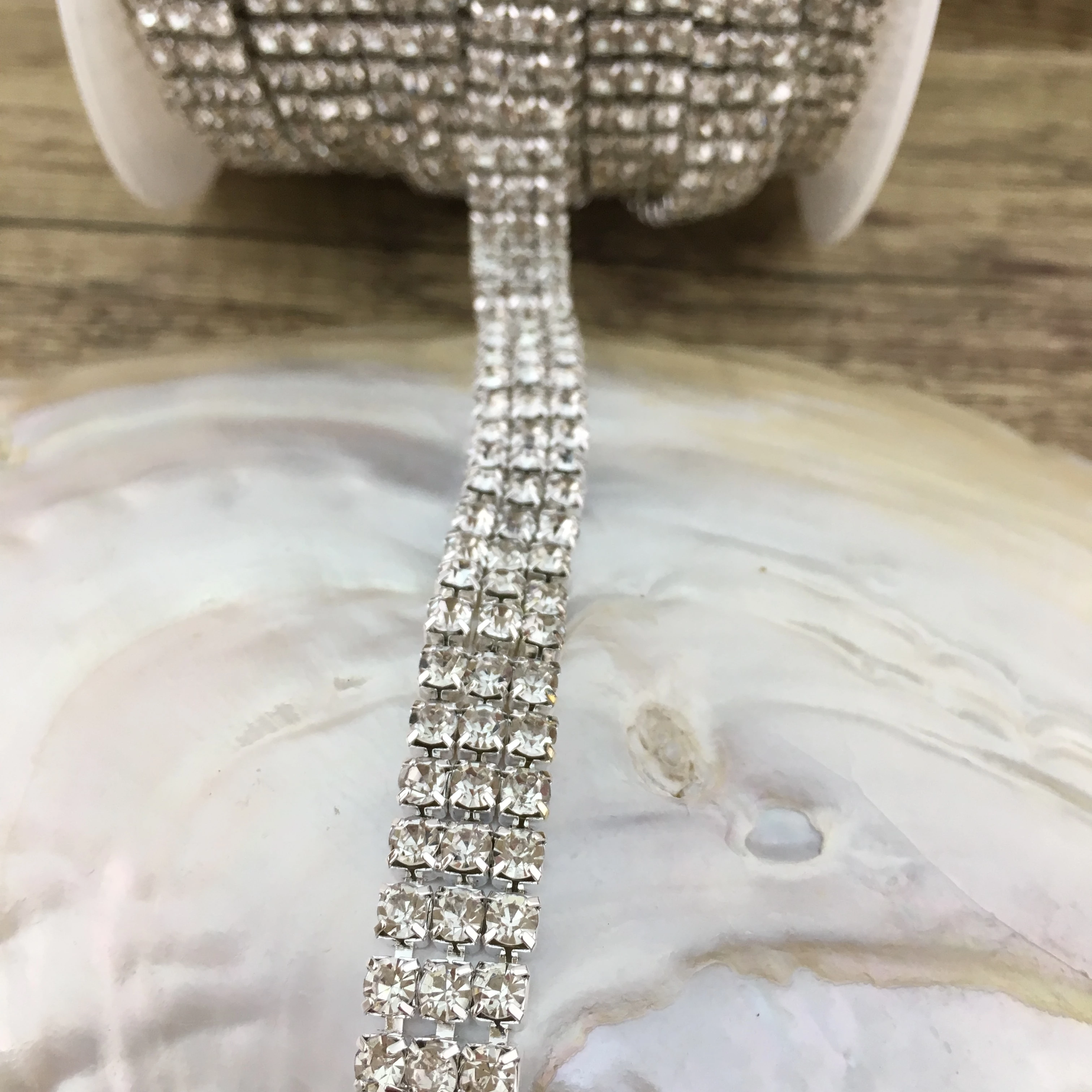 3 Row Silver Rhinestone Chain, Clear Stones | Bellaire Wholesale