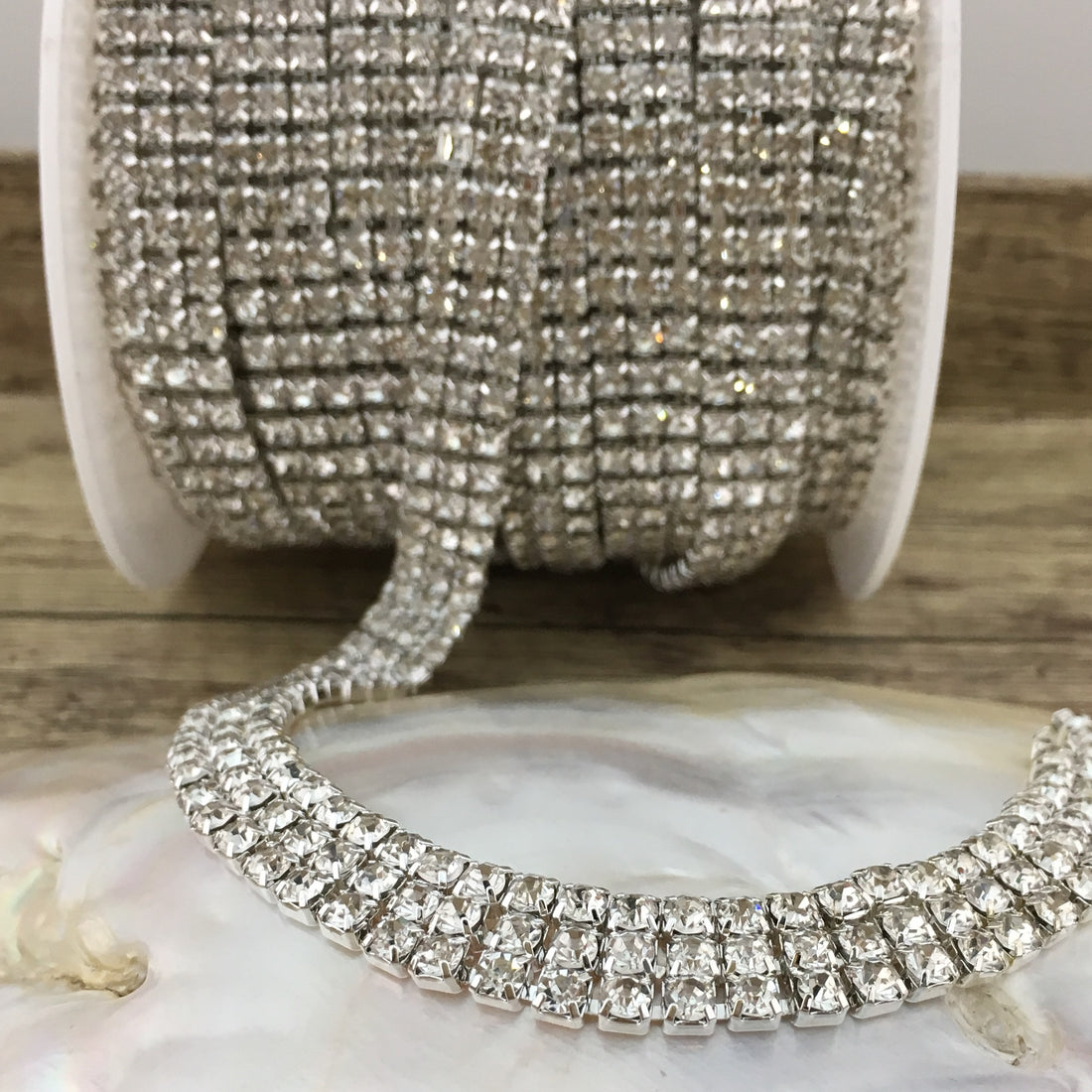 3 Row Silver Rhinestone Chain, Clear Stones | Bellaire Wholesale