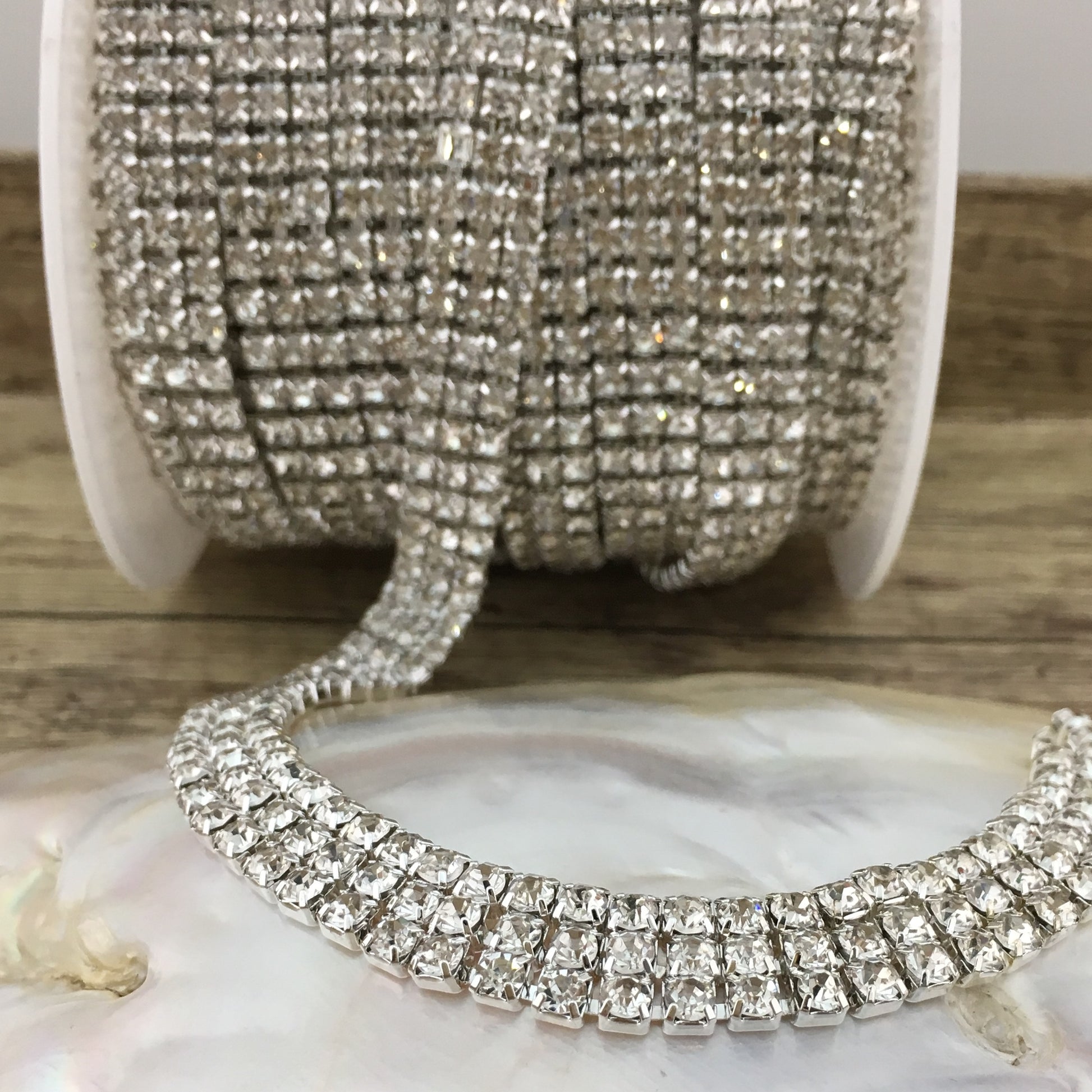 3 Row Silver Rhinestone Chain, Clear Stones | Bellaire Wholesale