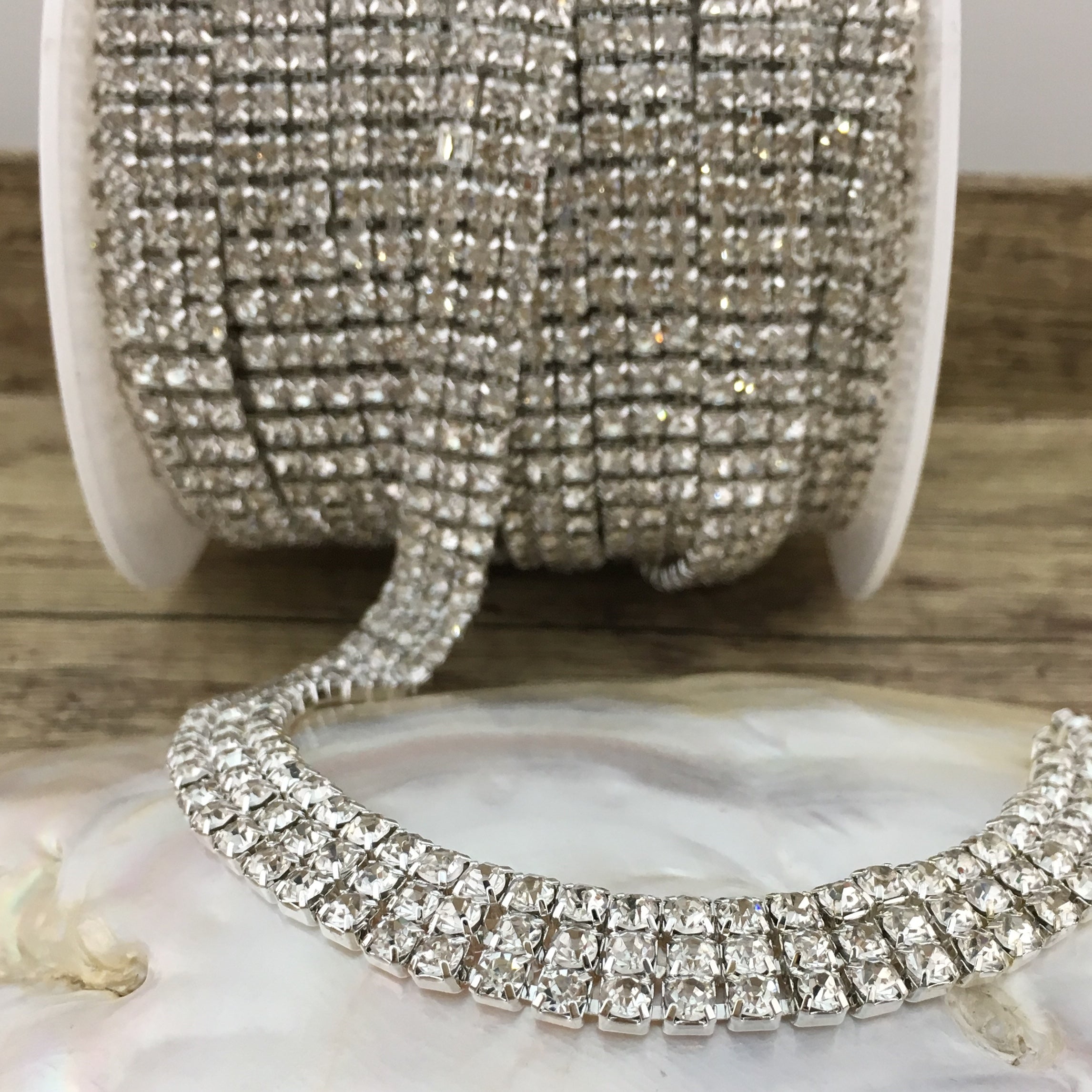 3 Row Silver Rhinestone Chain, Clear Stones | Bellaire Wholesale