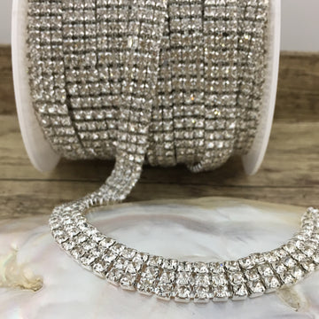 3 Row Silver Rhinestone Chain, Clear Stones | Bellaire Wholesale