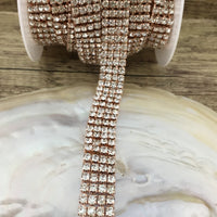 4 Row Rose Gold Rhinestone Chain, Clear Stones | Bellaire Wholesale